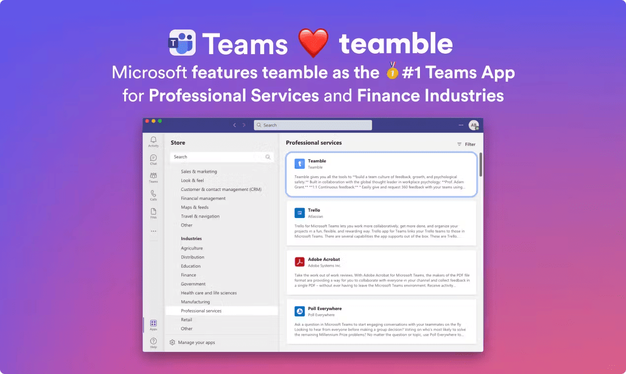 Teamble is a Featured App on Microsoft Teams and Slack App Stores