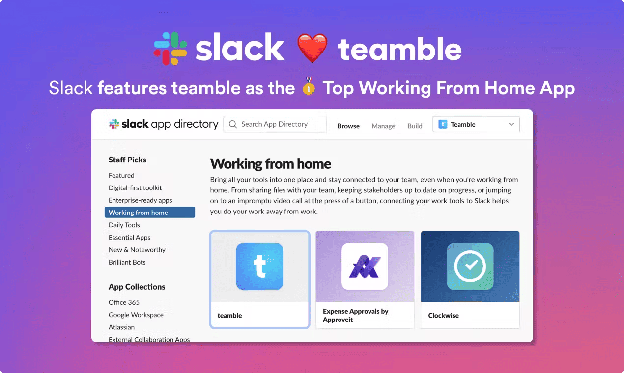 Teamble is a Featured App on Microsoft Teams and Slack App Stores