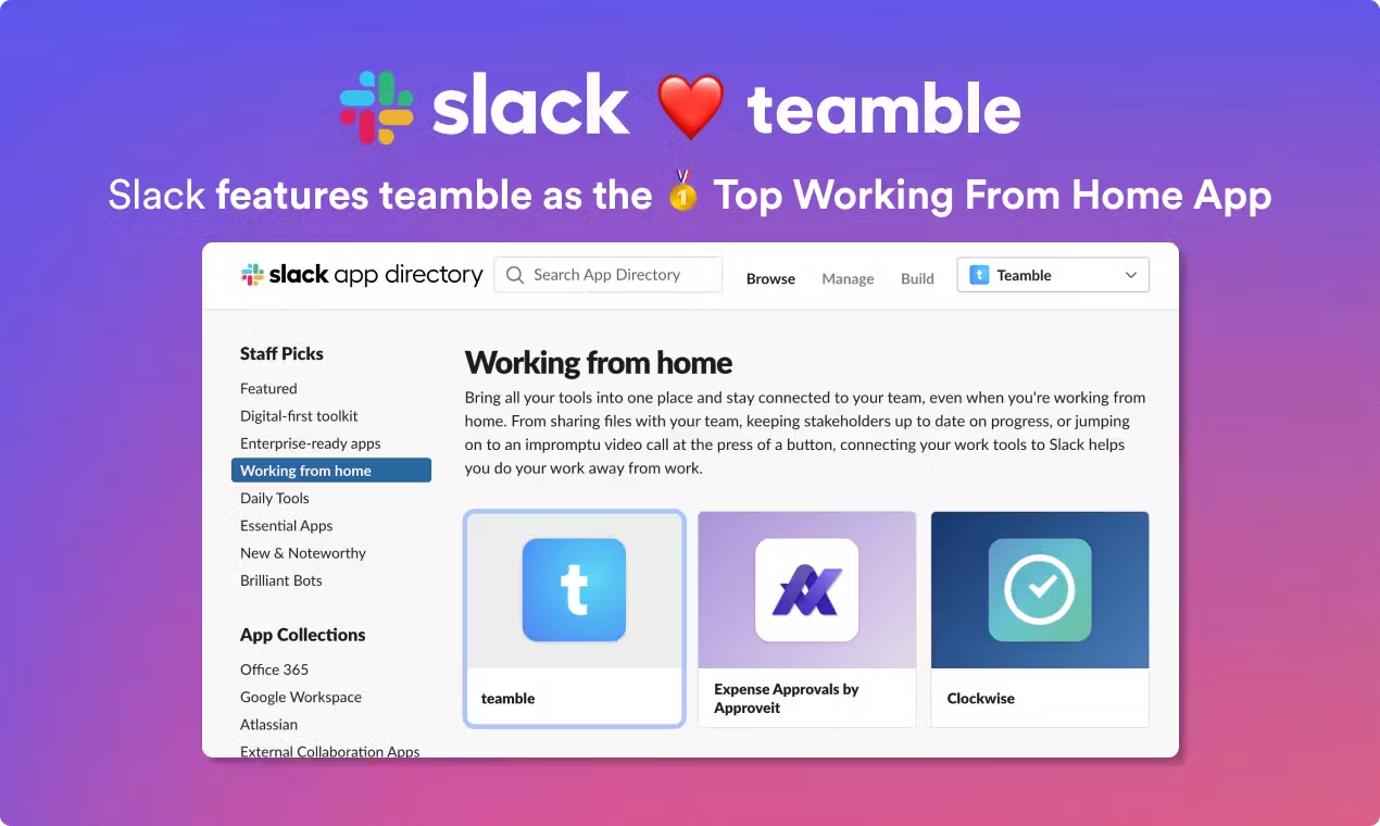 Teamble is a Featured App on Microsoft Teams and Slack App Stores